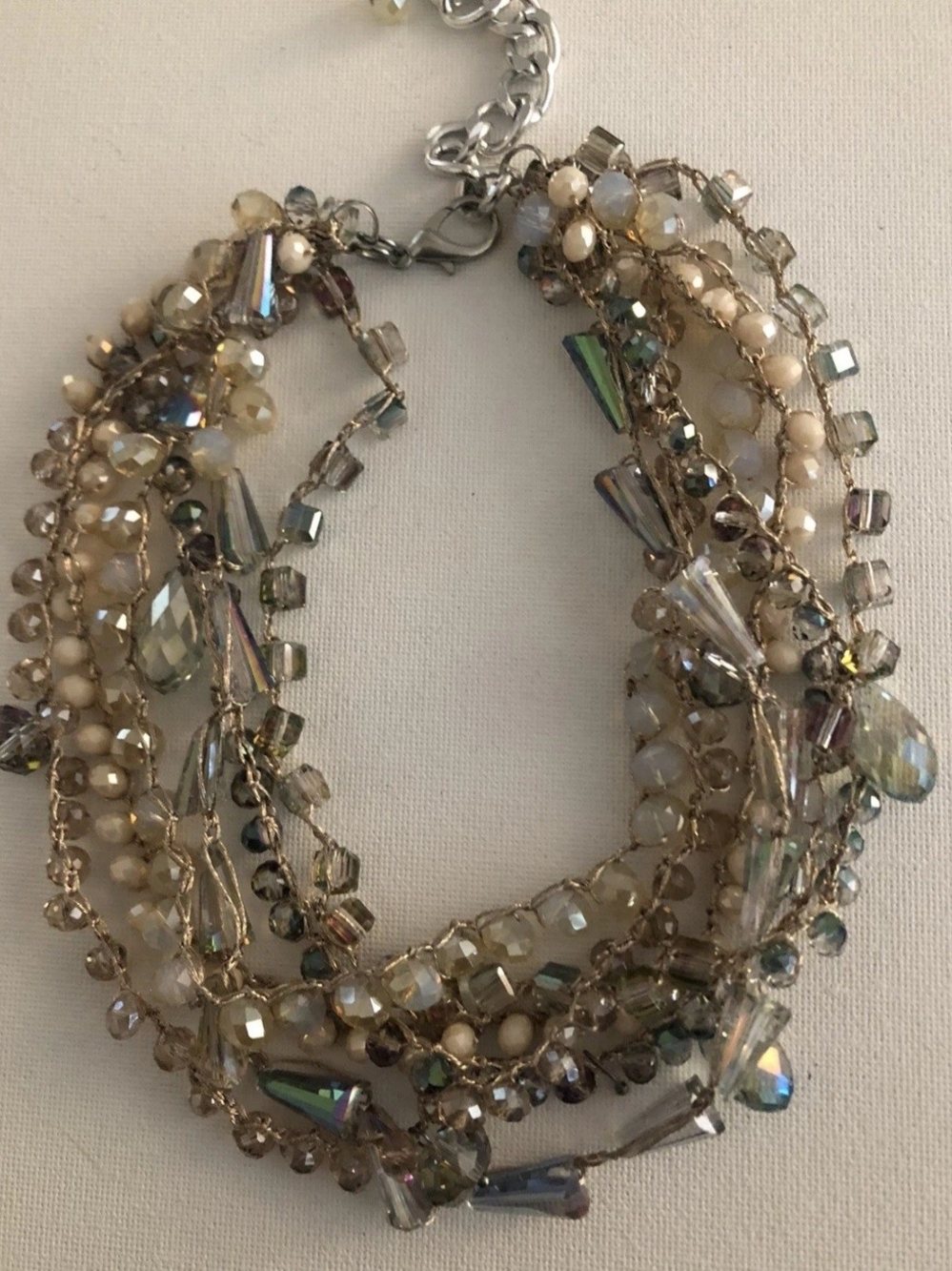 Multi-Strand Beaded Aurora Necklace in Iridescent and Cream